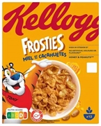 KELLOGG'S PÉTALES DE MAÏS DORÉS AU FOUR AVEC DU SUCRE, DES CACAHUÈTES ET DU MIEL, ENRICHIS EN VITAMINES ET EN FER.